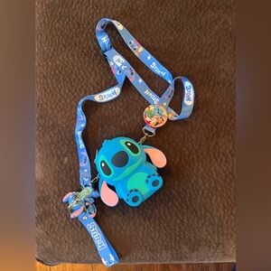 Disney Stitch Blue Kids Crossbody Lanyard Pouch Keychain and Pin Accessories Set
